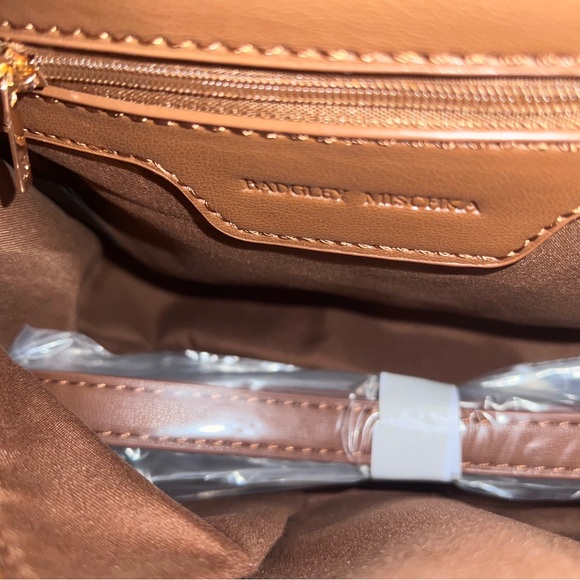 Badgley Mischka Fur Border Satchel Tan Vegan Leather - Picture 5 of 6